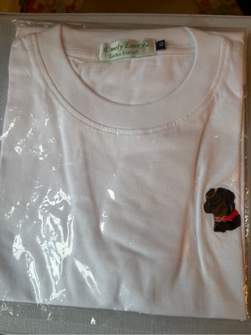 White Kids Girls T Shirt White with Embroidered  Black Dog Size 10